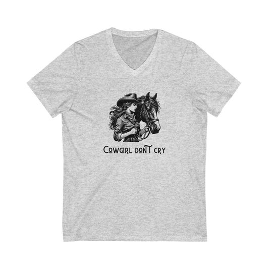 Cowgirl Don't Cry V-Neck Tee - Unisex Cowboy Style Shirt
