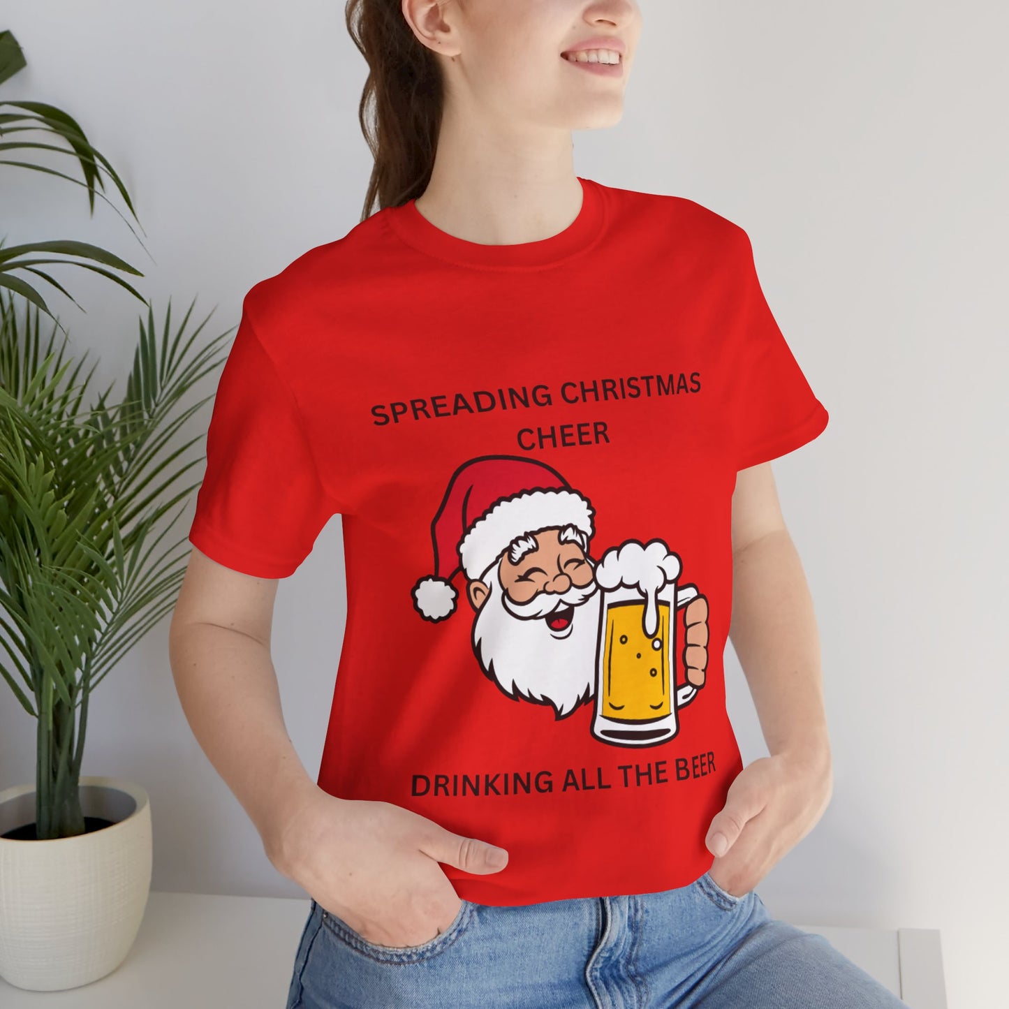 Funny Christmas Tee - Spreading Christmas Cheer Drinking All the Beer